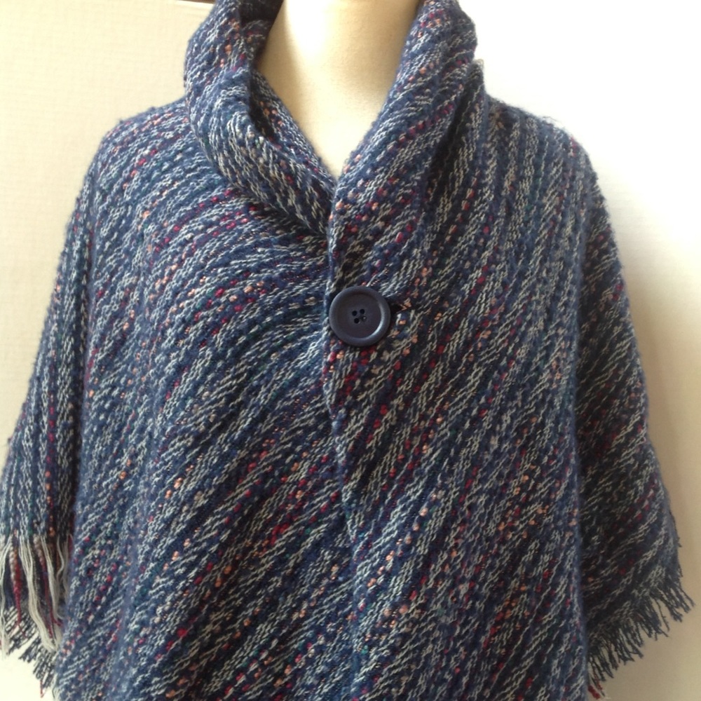 Nanette Blue Cape Sweater Fringe Cape